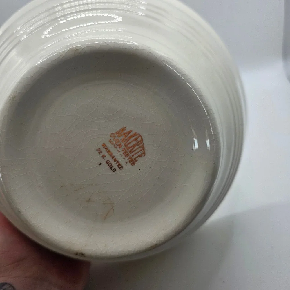 Vintage Bakerite Fruit Basket Serving Bowls Lot of 2 22K Gold Rim USA 1940s